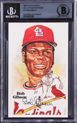 Cardinals Bob Gibson Signed 3.5x5.5 1980 Perez-Steele HOF Postcard #175 BAS Slab
