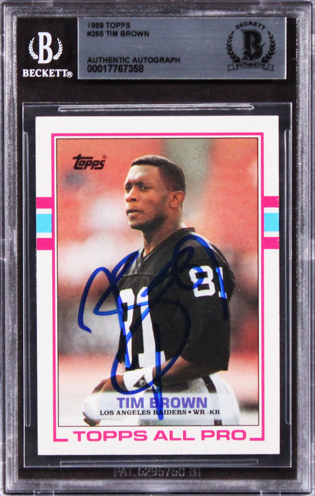 Raiders Tim Brown Authentic Signed 1999 Topps #265 Card BAS Slabbed