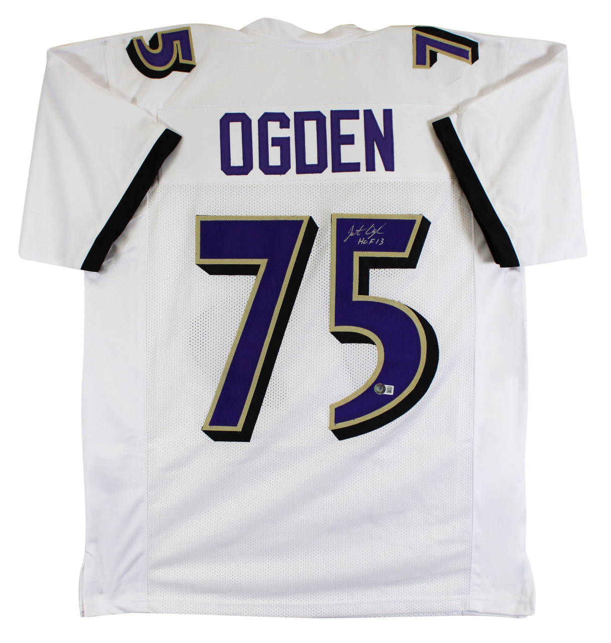 Jonathan Ogden "HOF 13" Authentic Signed White Pro Style Jersey BAS Witnessed 2