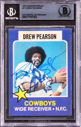 Cowboys Drew Pearson "HOF 21" Signed 1975 Wonder Bread #11 Card BAS Slabbed 1