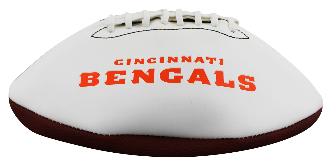 Bengals Boomer Esiason Signed White Panel Logo Football BAS Witnessed #2W882813
