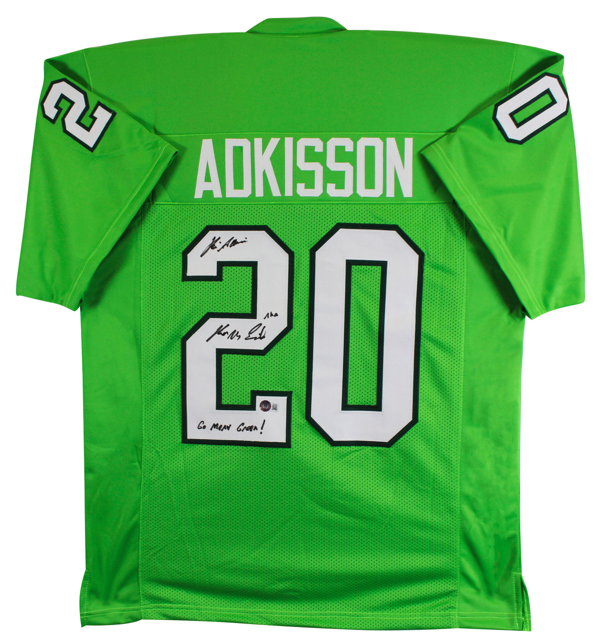 North Texas Kevin Adkisson "2x Inscribed" Signed Green Pro Style Jersey BAS Wit