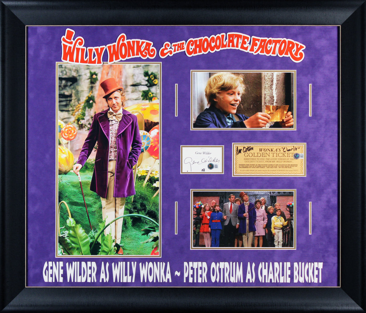 Willy Wonka Gene Wilder & Charlie Ostrum Authentic Signed Framed Display BAS 1