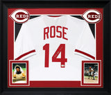 Pete Rose "4256" Signed White Pro Style Framed Jersey w/ Silver Sig BAS Witness