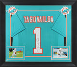 Tua Tagovailoa Authentic Signed Teal Pro Style Framed Jersey Autographed BAS