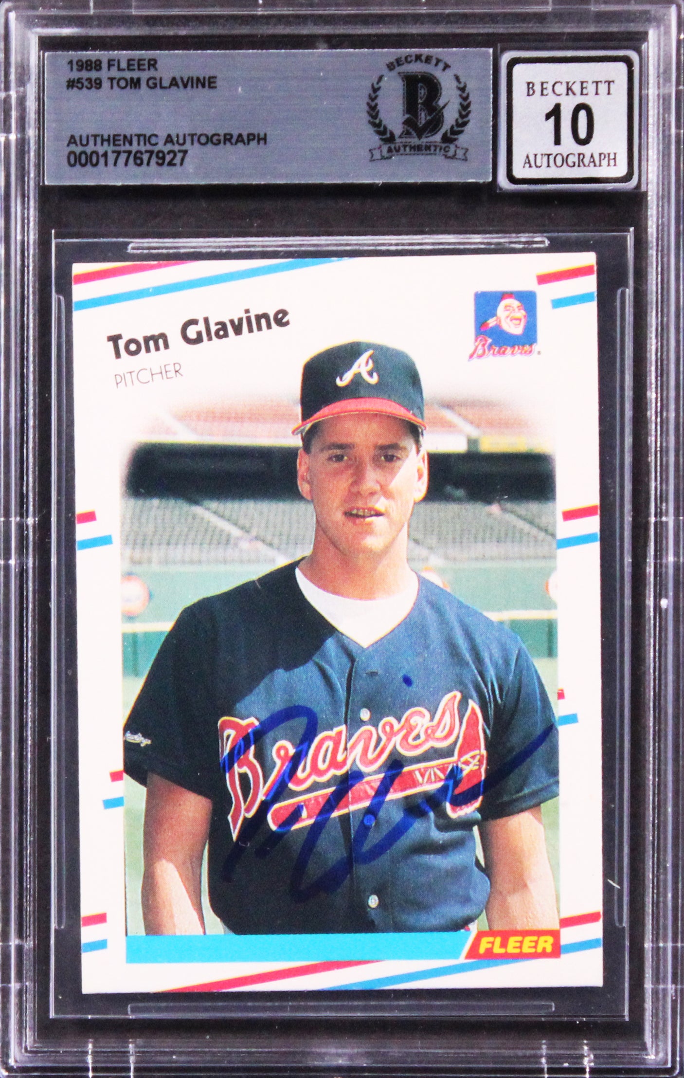 Braves Tom Glavine Signed 1988 Fleer #539 Rookie Card Auto Gem 10! BAS Slabbed