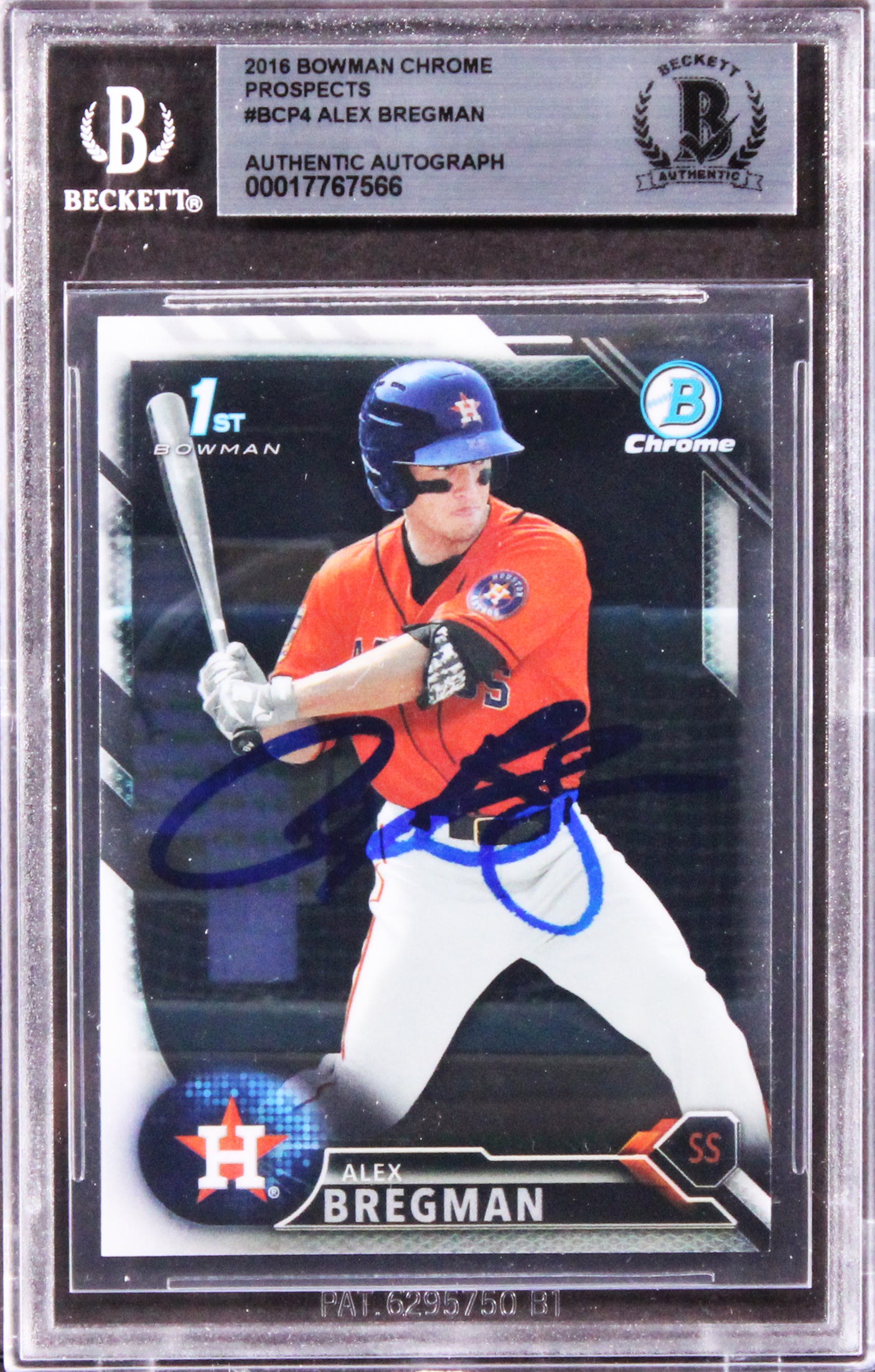 Astros Alex Bregman Signed 2016 Bowman Chrome Prospects #BCP4 RC Card BAS Slab 1