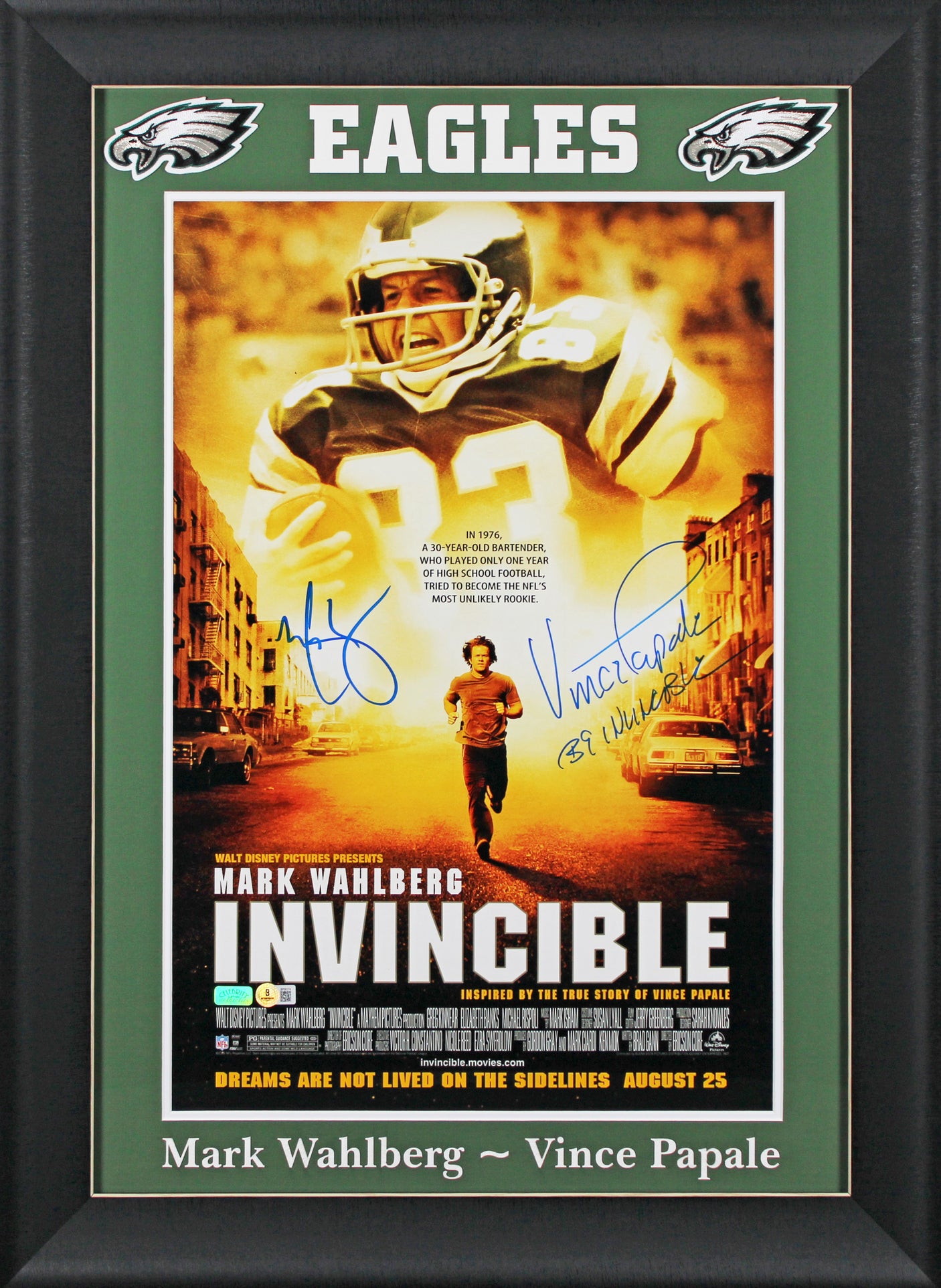Mark Wahlberg & Vince Papale Invincible Signed 16x24 Framed Poster BAS #BP56174