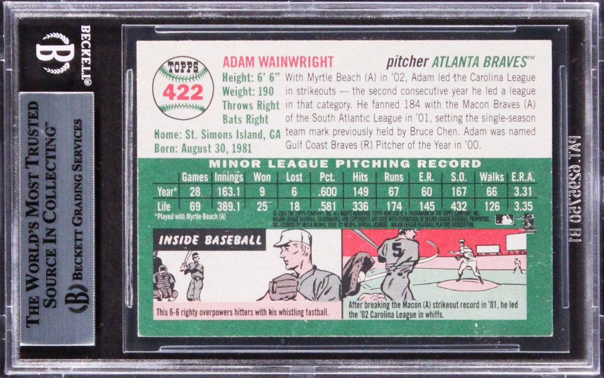 Braves Adam Wainwright Signed 2003 Topps Heritage #422 Rookie Card BAS Slabbed