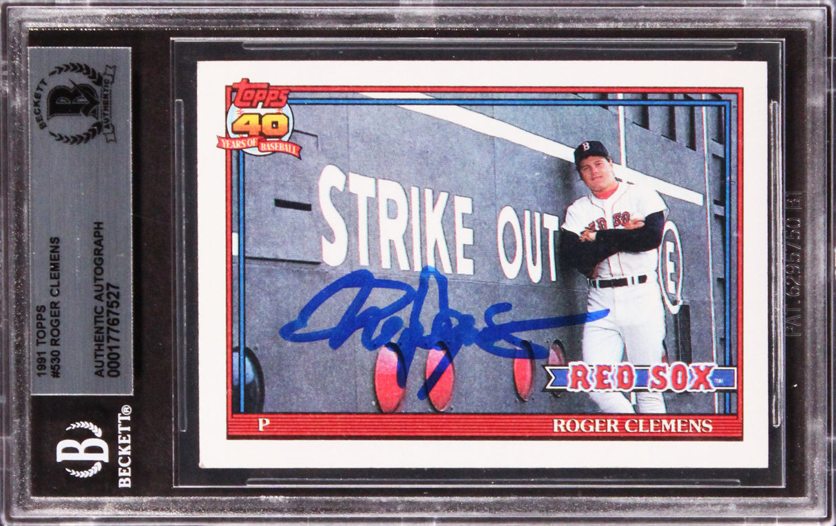Red Sox Roger Clemens Authentic Signed 1991 Topps #530 Card BAS Slabbed