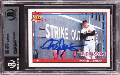 Red Sox Roger Clemens Authentic Signed 1991 Topps #530 Card BAS Slabbed