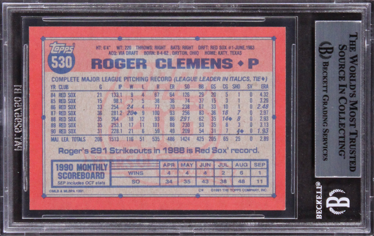 Red Sox Roger Clemens Authentic Signed 1991 Topps #530 Card BAS Slabbed
