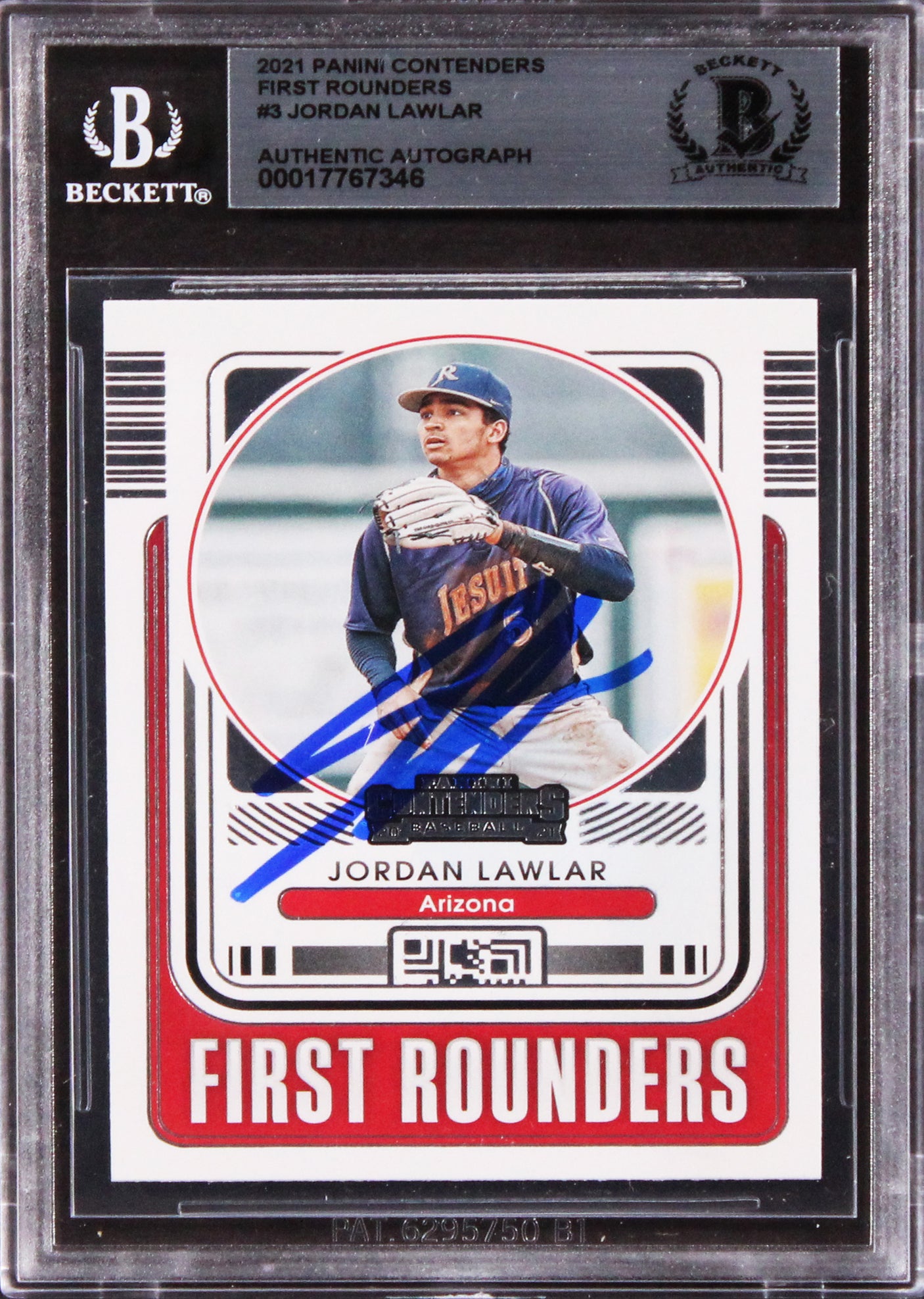D-Backs Jordan Lawlar Signed 2021 Panini Contenders FR #3 Rookie Card BAS Slab