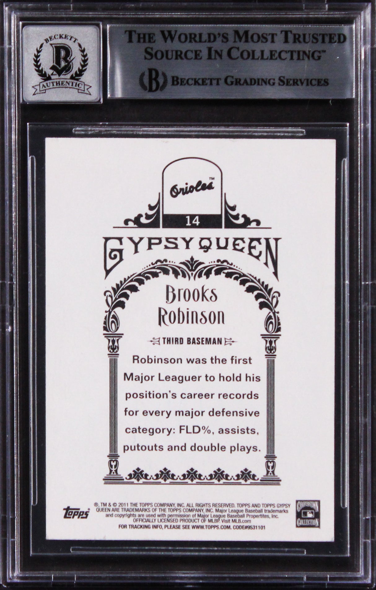 Brooks Robinson Signed 2011 Topps Gypsy Queen #14 Card Auto 10! BAS Slabbed 2