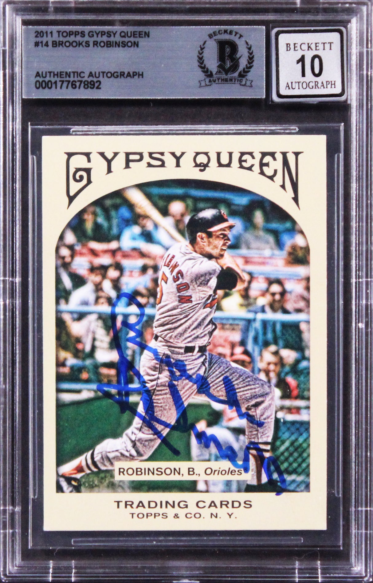 Brooks Robinson Signed 2011 Topps Gypsy Queen #14 Card Auto 10! BAS Slabbed 1