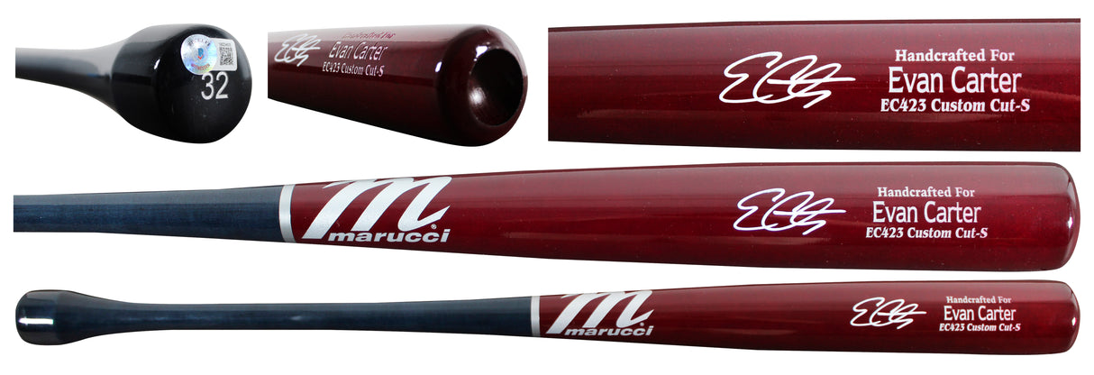 Rangers Evan Carter Signed Marucci Player Model Baseball Bat BAS Wit #1W234635