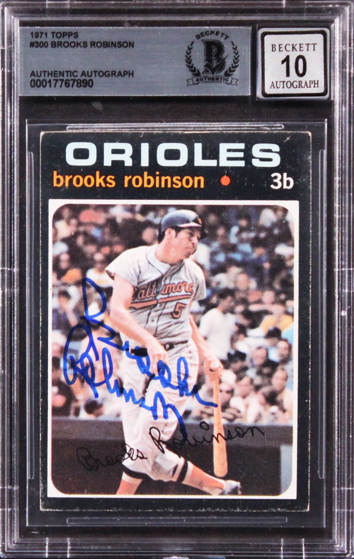 Orioles Brooks Robinson Signed 1971 Topps #300 Card Auto Gem 10! BAS Slabbed