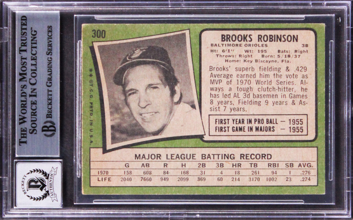 Orioles Brooks Robinson Signed 1971 Topps #300 Card Auto Gem 10! BAS Slabbed