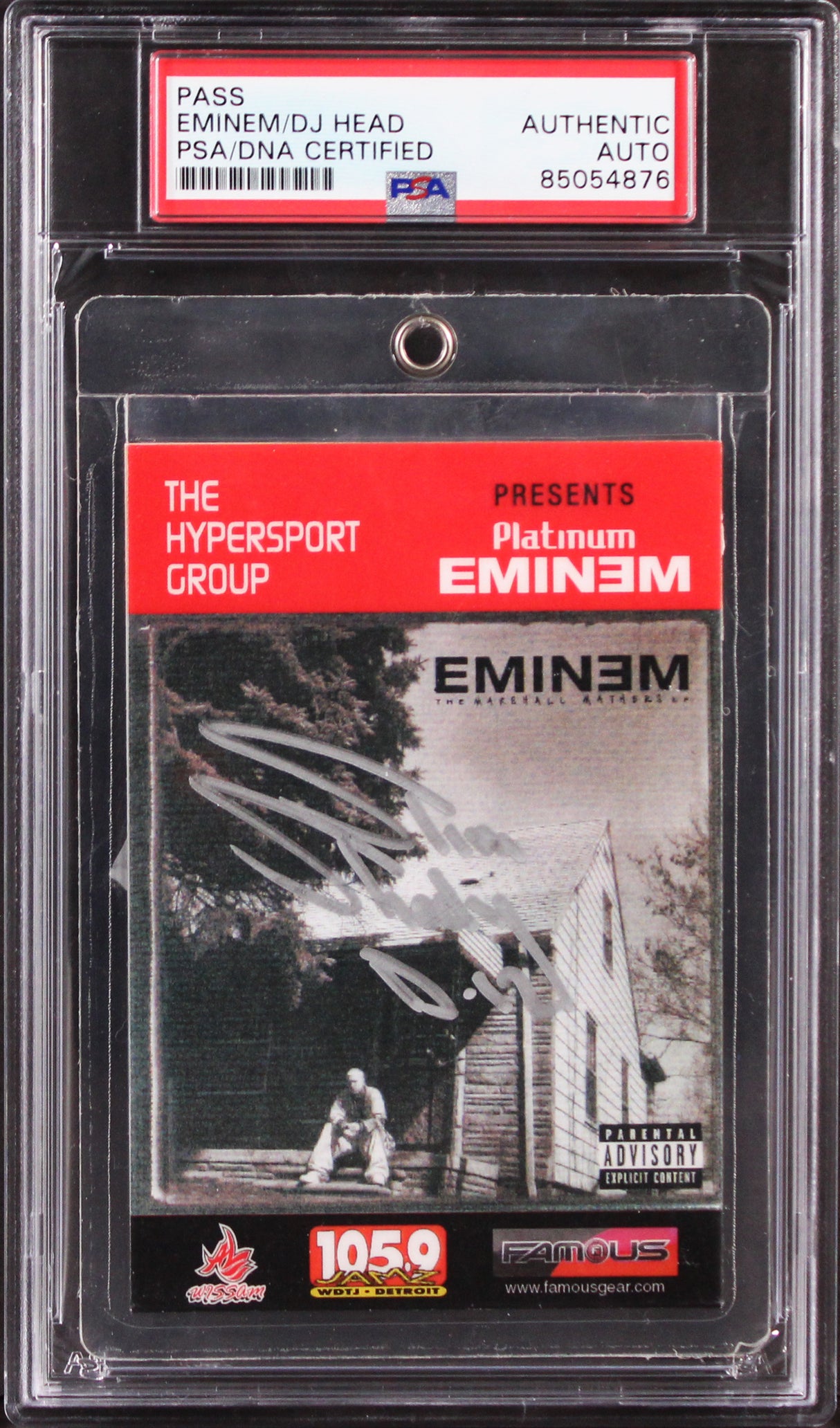 Eminem Authentic Signed July 6, 2000 Detroit Front Stage Pass PSA/DNA Slabbed