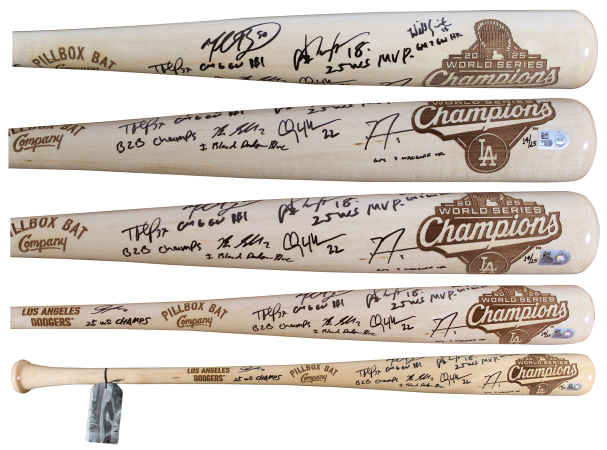 2025 Dodgers (8) Sasaki, Yamamoto, Freeman, Betts +4 Signed WS Bat LE FAN & MLB