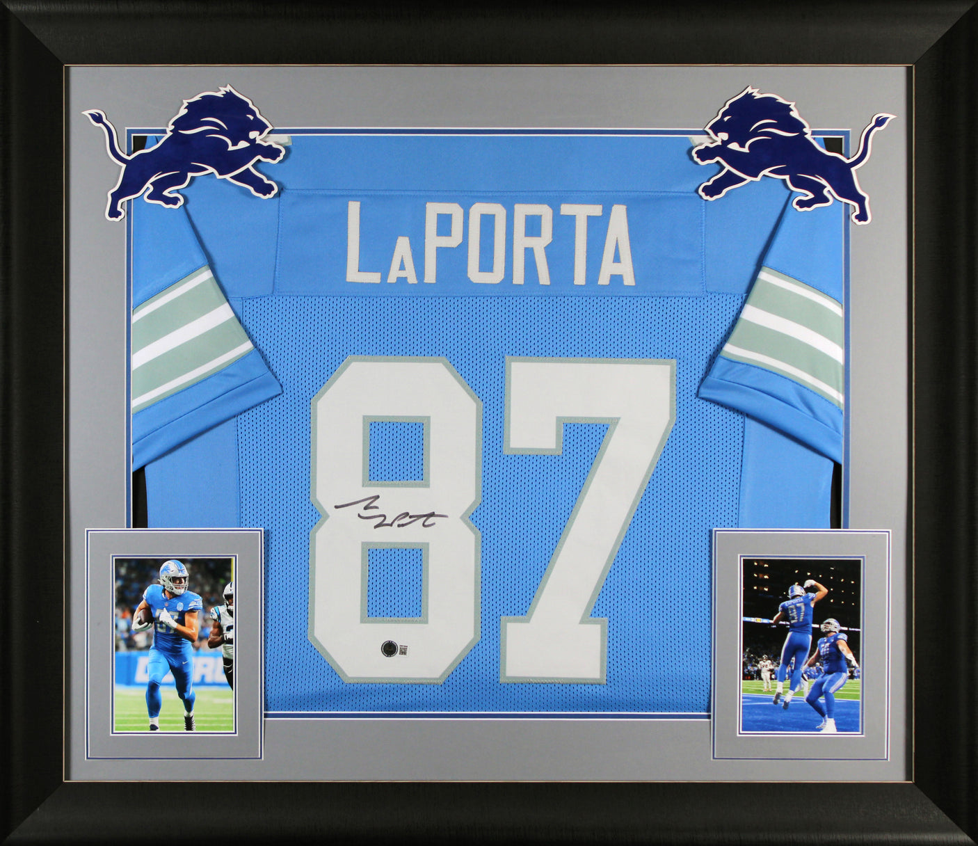 Sam Laporta Authentic Signed Blue Pro Style Framed Jersey BAS Witnessed 3