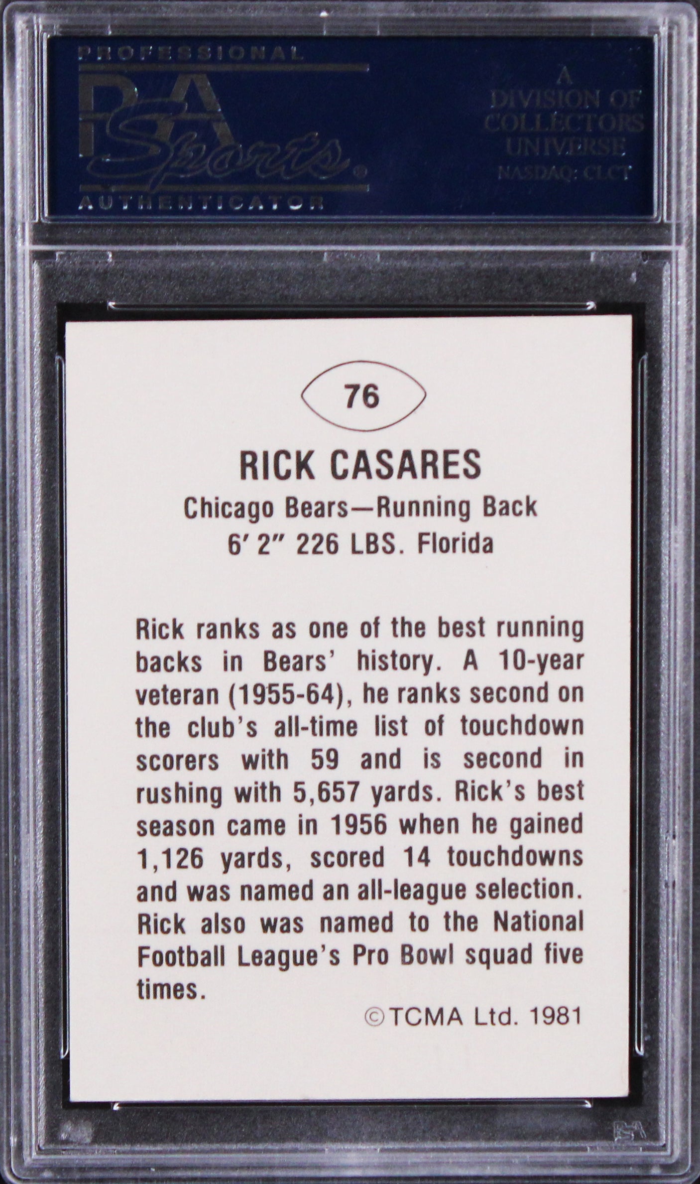 Bears Rick Casares Authentic Signed 1981TCMA Greats #76 Card PSA/DNA Slabbed