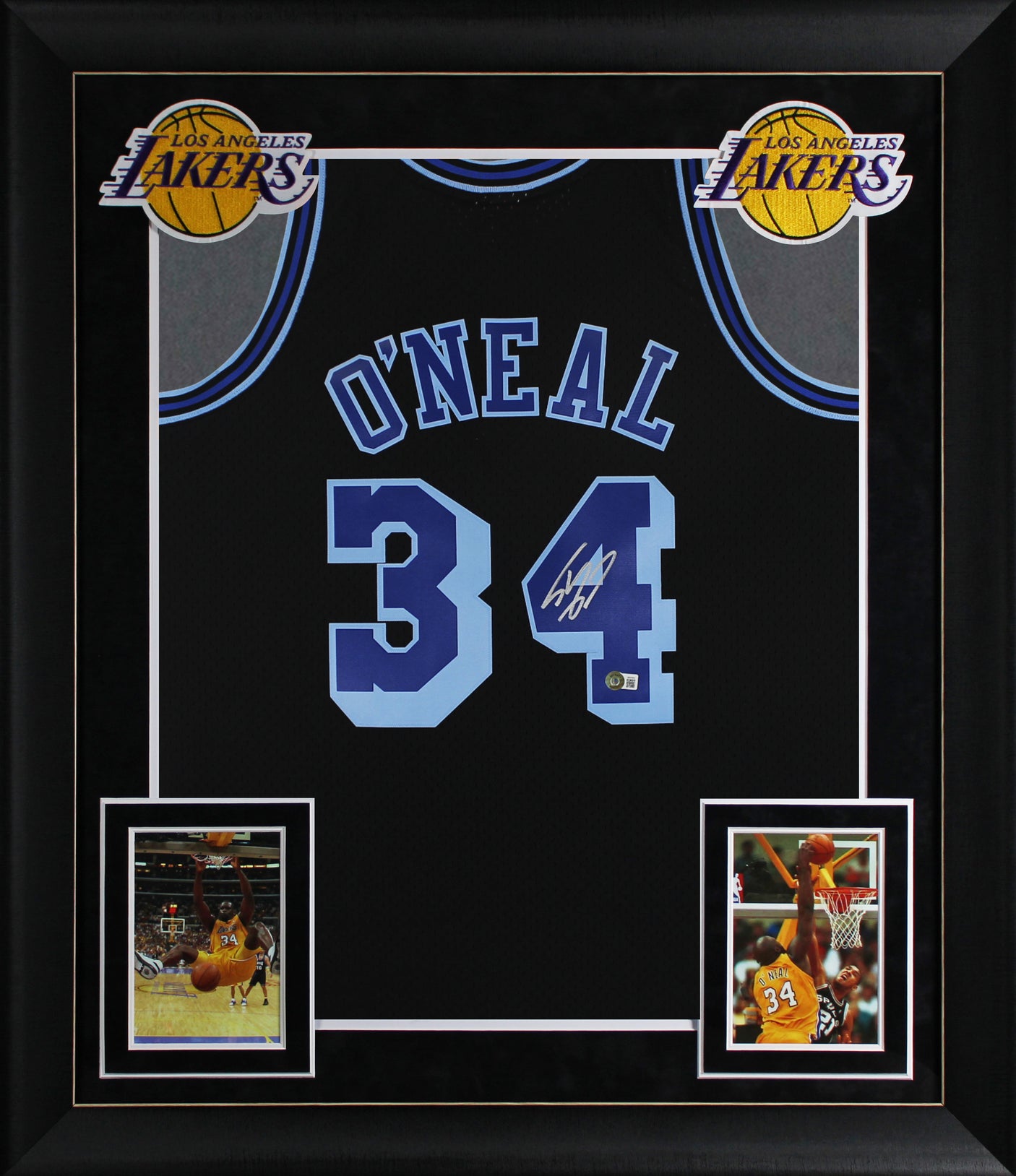 Lakers Shaquille O'Neal Signed Black TB M&N HWC Swingman Framed Jersey BAS Wit
