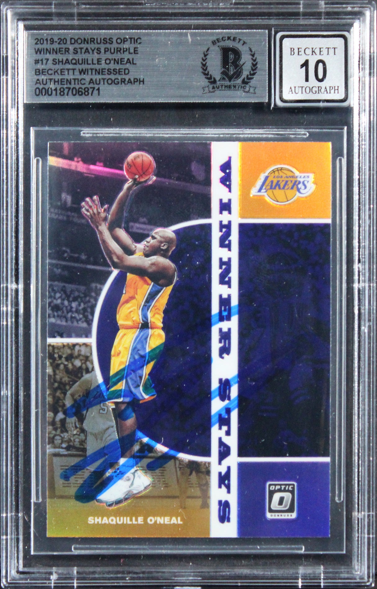 Shaquille O'Neal Signed 2019 Donruss Optic WS Purple #17 Card Auto 10! BAS Slab