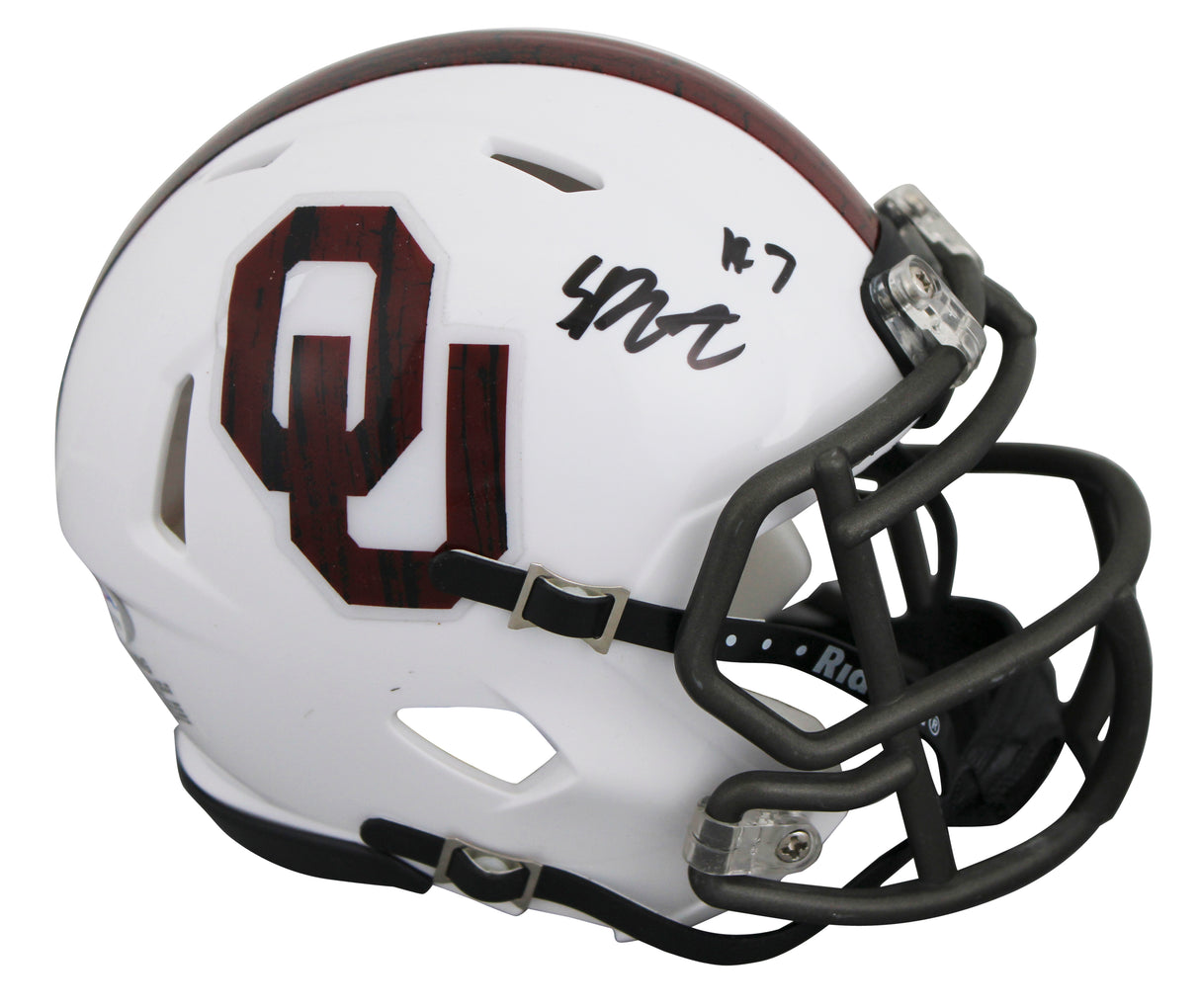 Oklahoma Spencer Rattler Signed White BTW Speed Mini Helmet PSA/DNA #RG48158