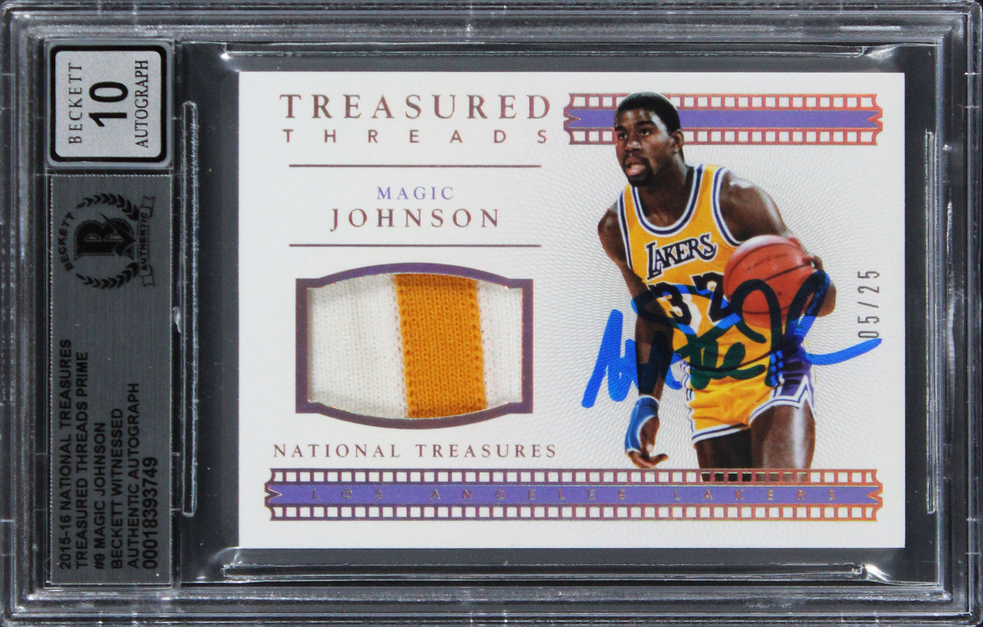 Magic Johnson Signed 2015 National Treasures TTP #9 #05/25 Card Auto 10 BAS Slab
