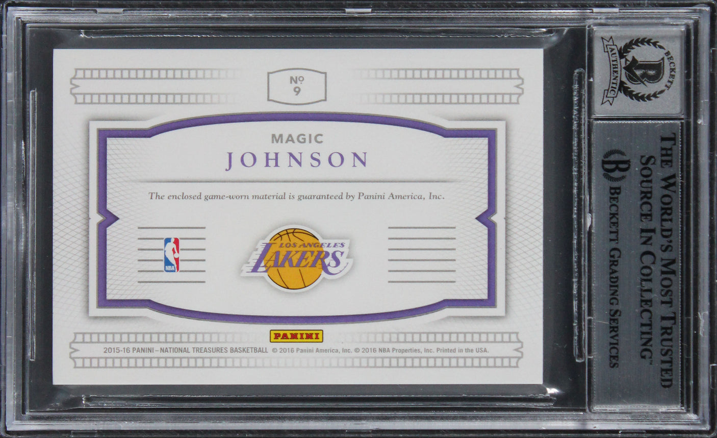 Magic Johnson Signed 2015 National Treasures TTP #9 #05/25 Card Auto 10 BAS Slab