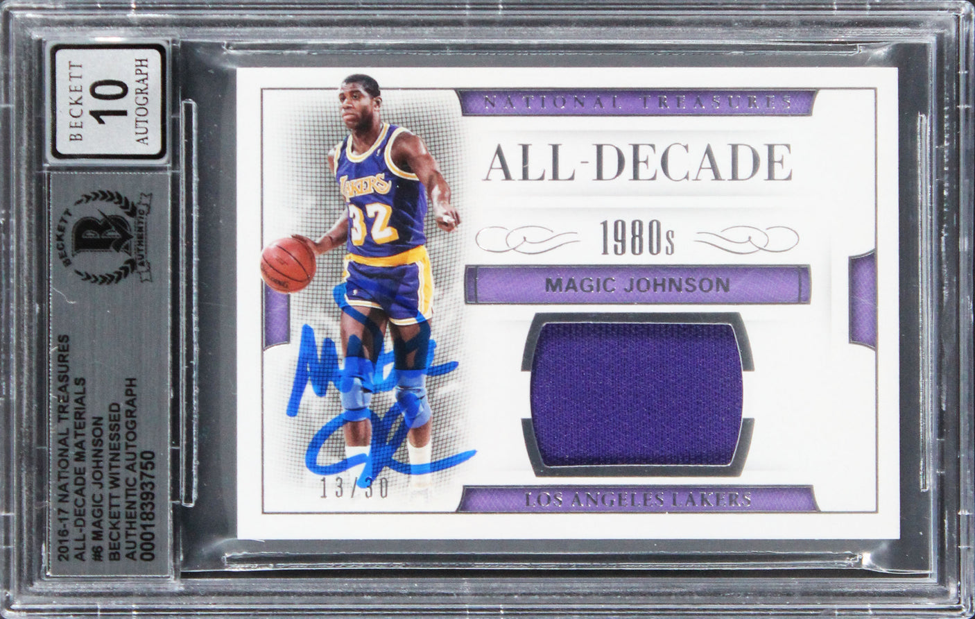 Magic Johnson Signed 2016 National Treasures ADM #6 #13/30 Card Auto 10 BAS Slab