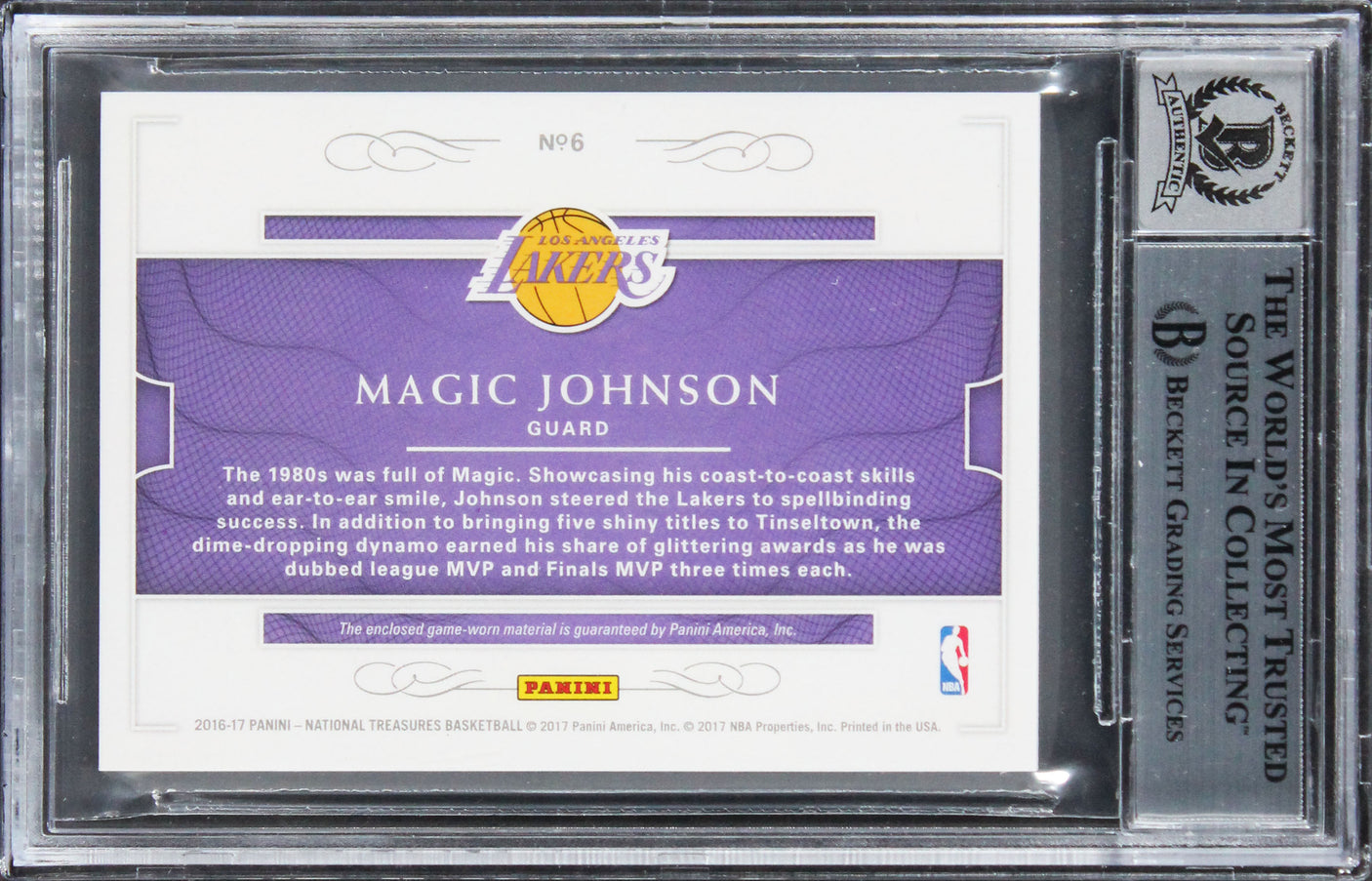 Magic Johnson Signed 2016 National Treasures ADM #6 #13/30 Card Auto 10 BAS Slab