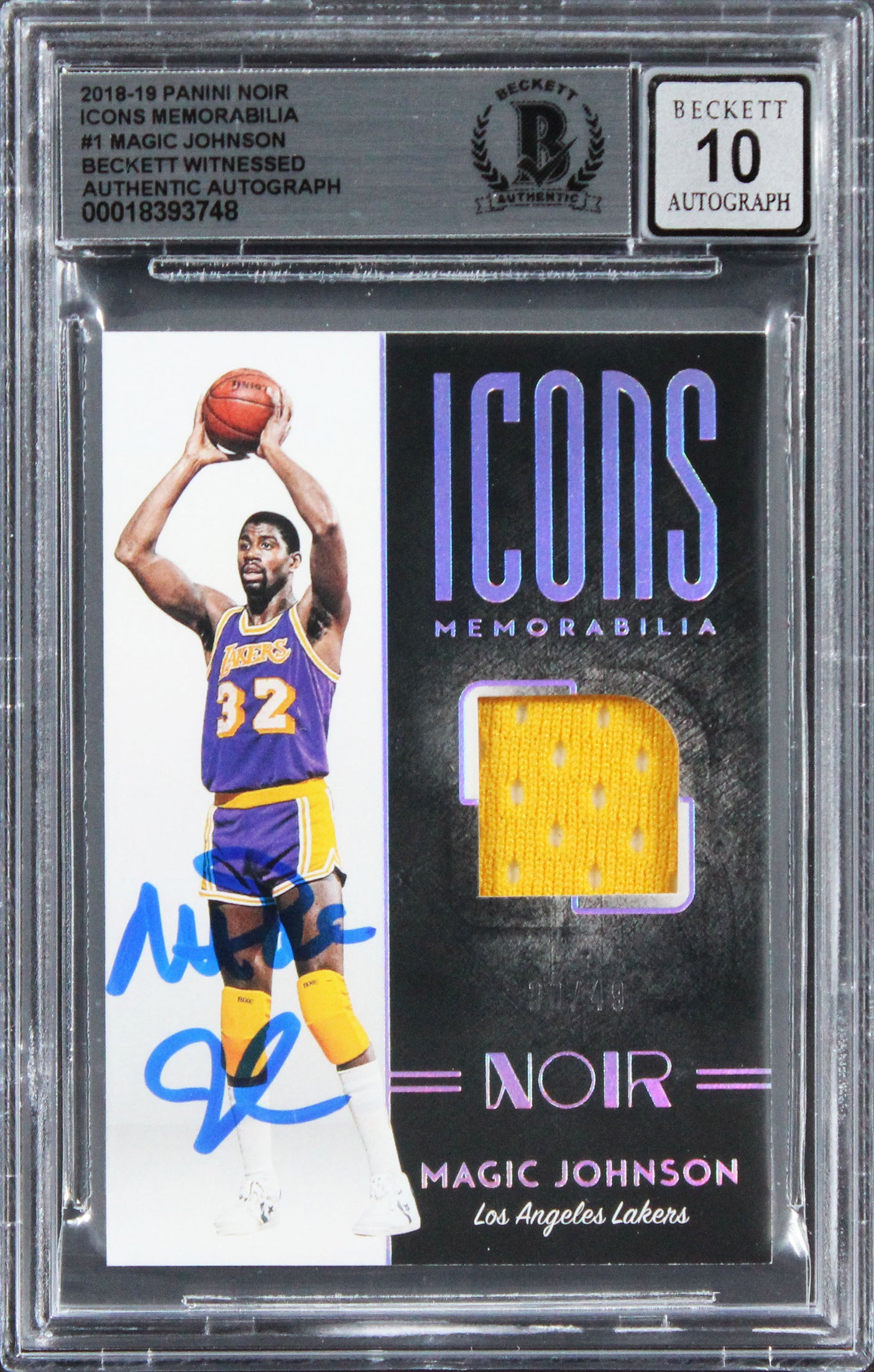 Lakers Magic Johnson Signed 2018 Panini Noir IM #1 #30/49 Card Auto 10! BAS Slab