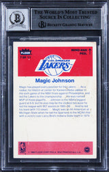 Lakers Magic Johnson Signed 1986 Fleer Stickers #7 Card Auto GM 10! BAS Slabbed