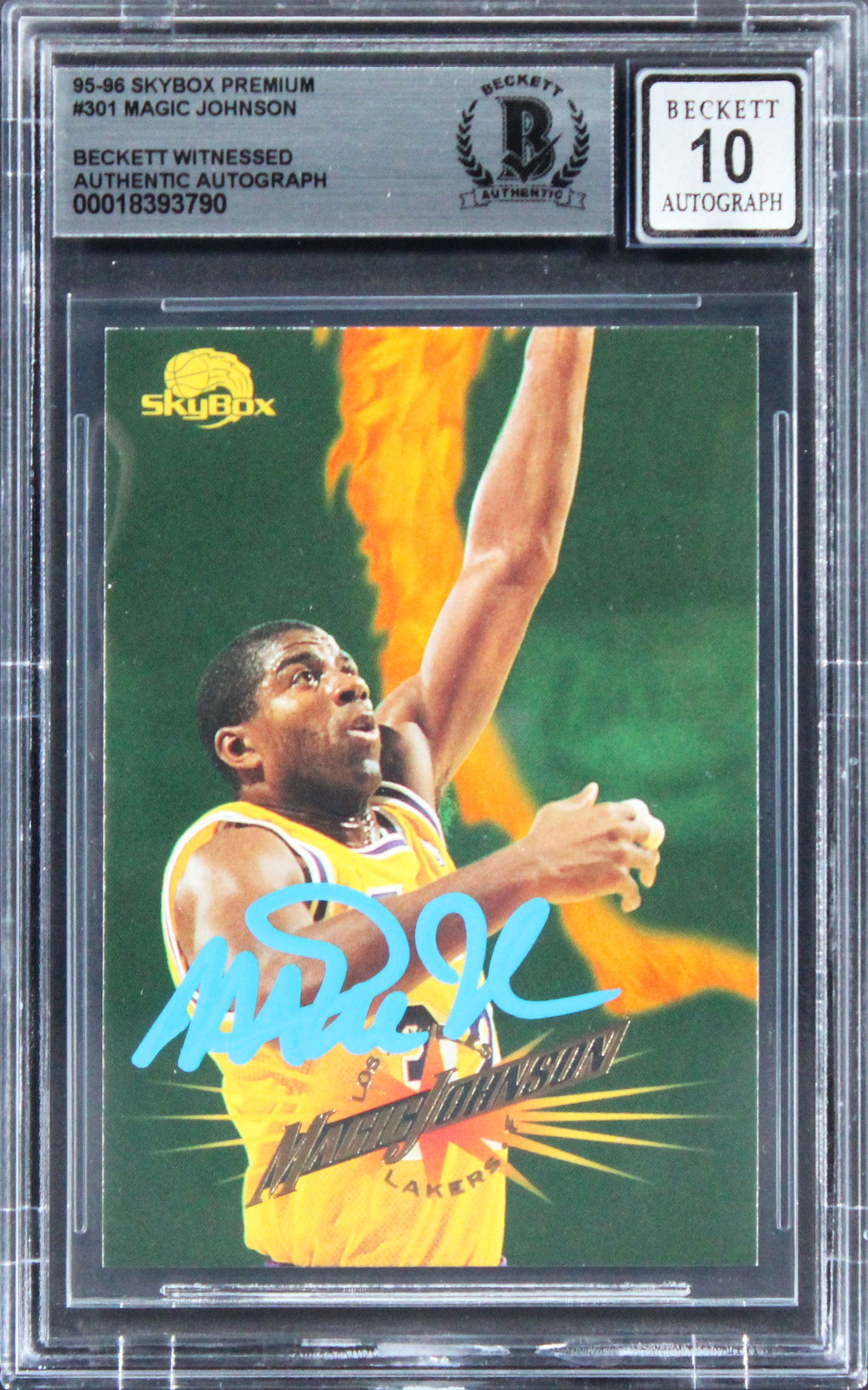 Lakers Magic Johnson Signed 1995 Skybox Premium #301 Card Auto 10! BAS Slabbed 1