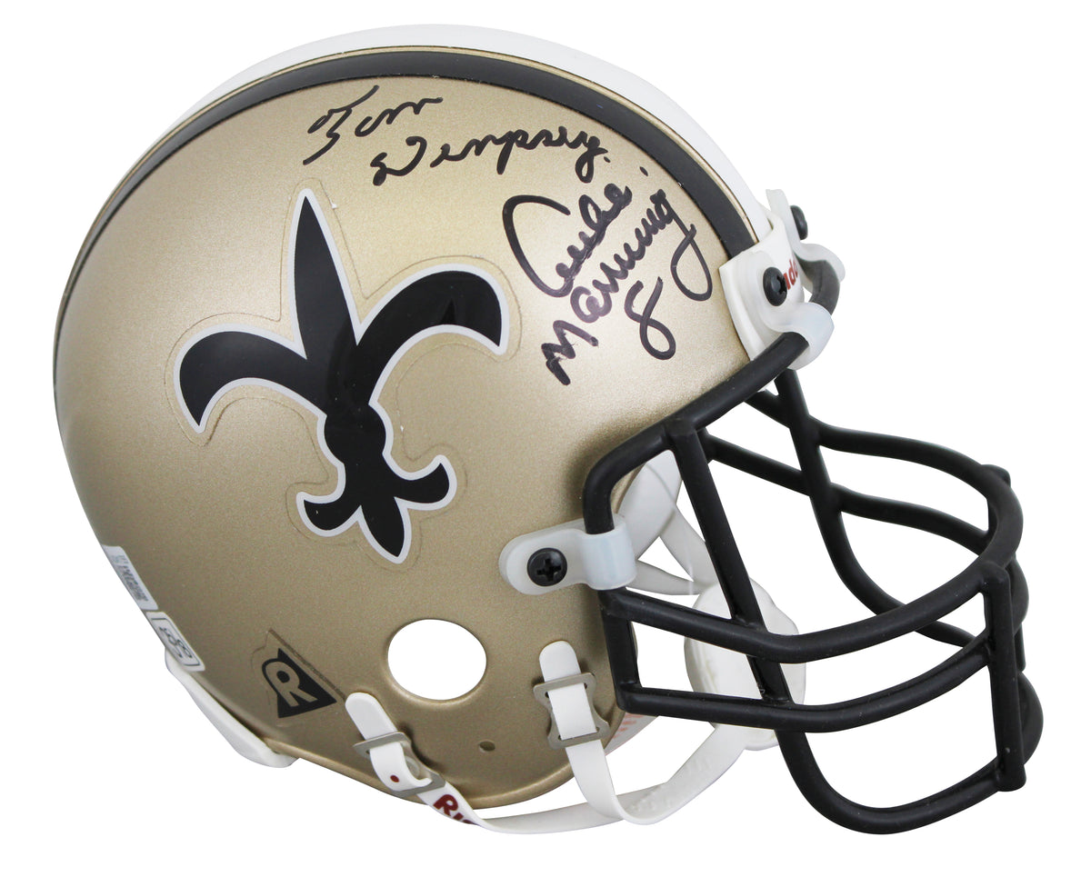 Archie Manning/Tom Dempsey Dual Autographed New Orleans Saints VS4R Mini Helmet Beckett Witnessed