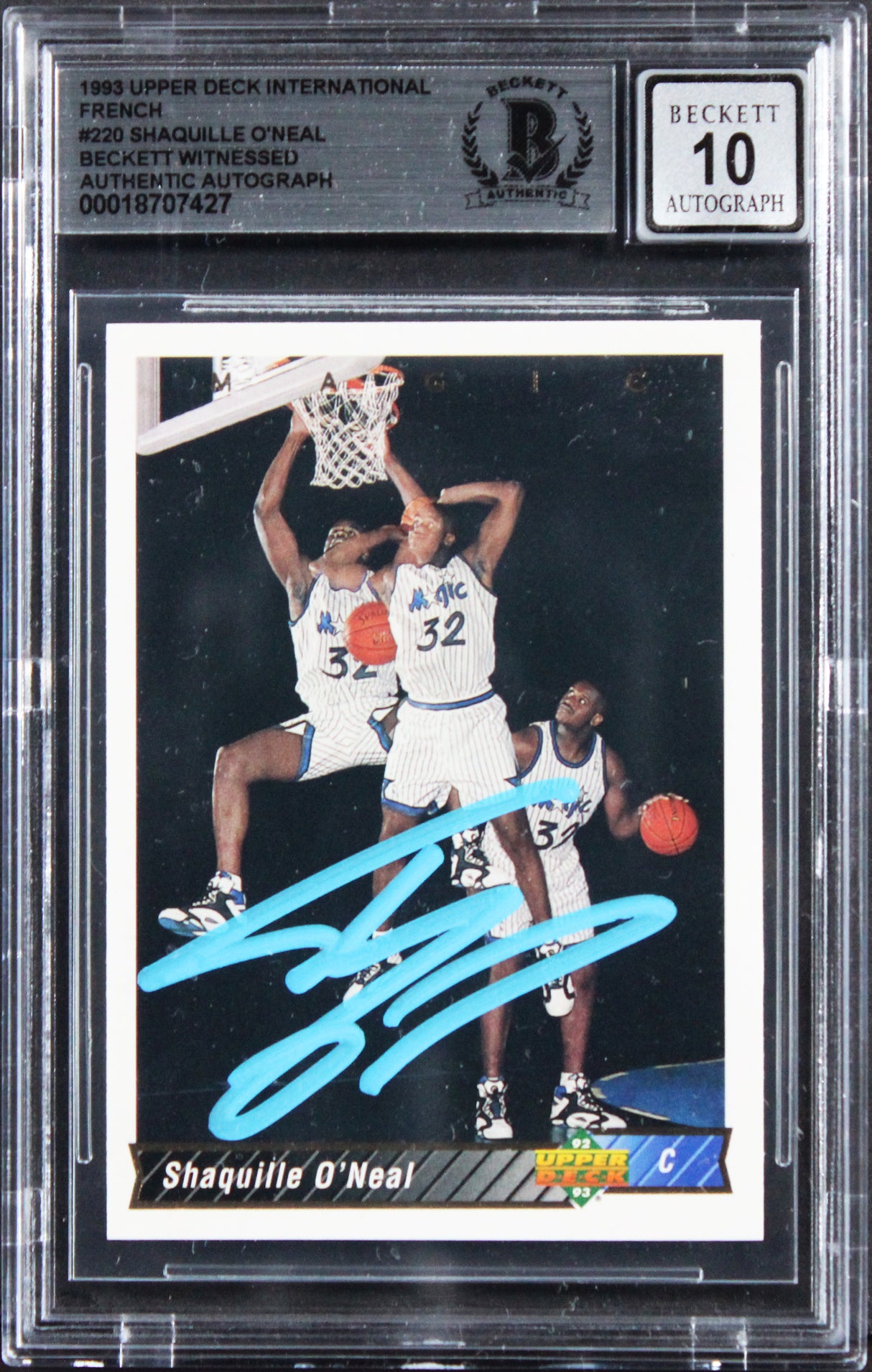 Shaquille O'Neal Signed 1993 Upper Deck Intl #220 RC Card Auto 10! BAS Slabbed