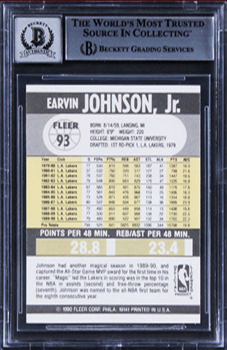 Lakers Magic Johnson Authentic Signed 1990 Fleer #93 Card Auto 10! BAS Slabbed
