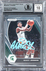 Lakers Magic Johnson Signed 2021 Panini Prizm DP #86 Card Auto 10! BAS Slabbed