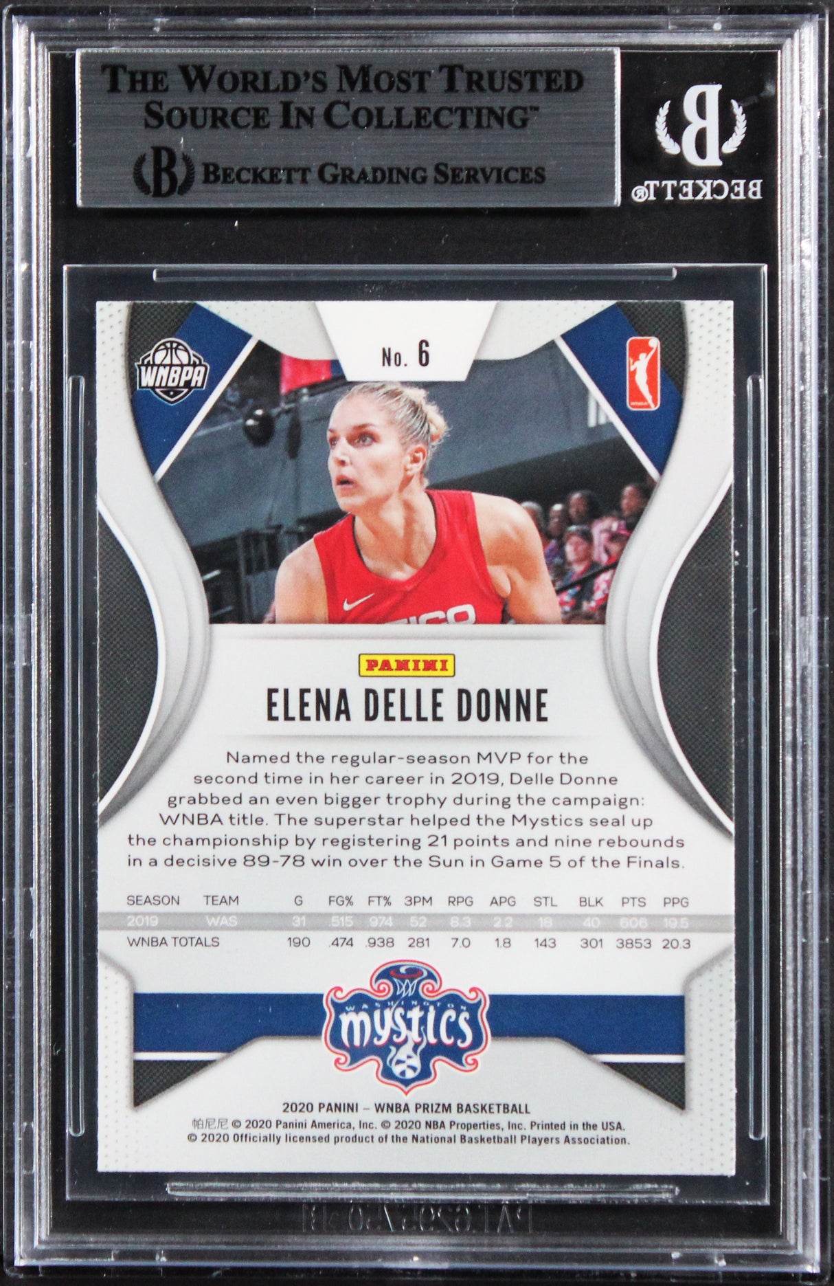 Mystics Elena Delle Donne Signed 2020 Panini Prizm WNBA #6 Card BAS Slabbed