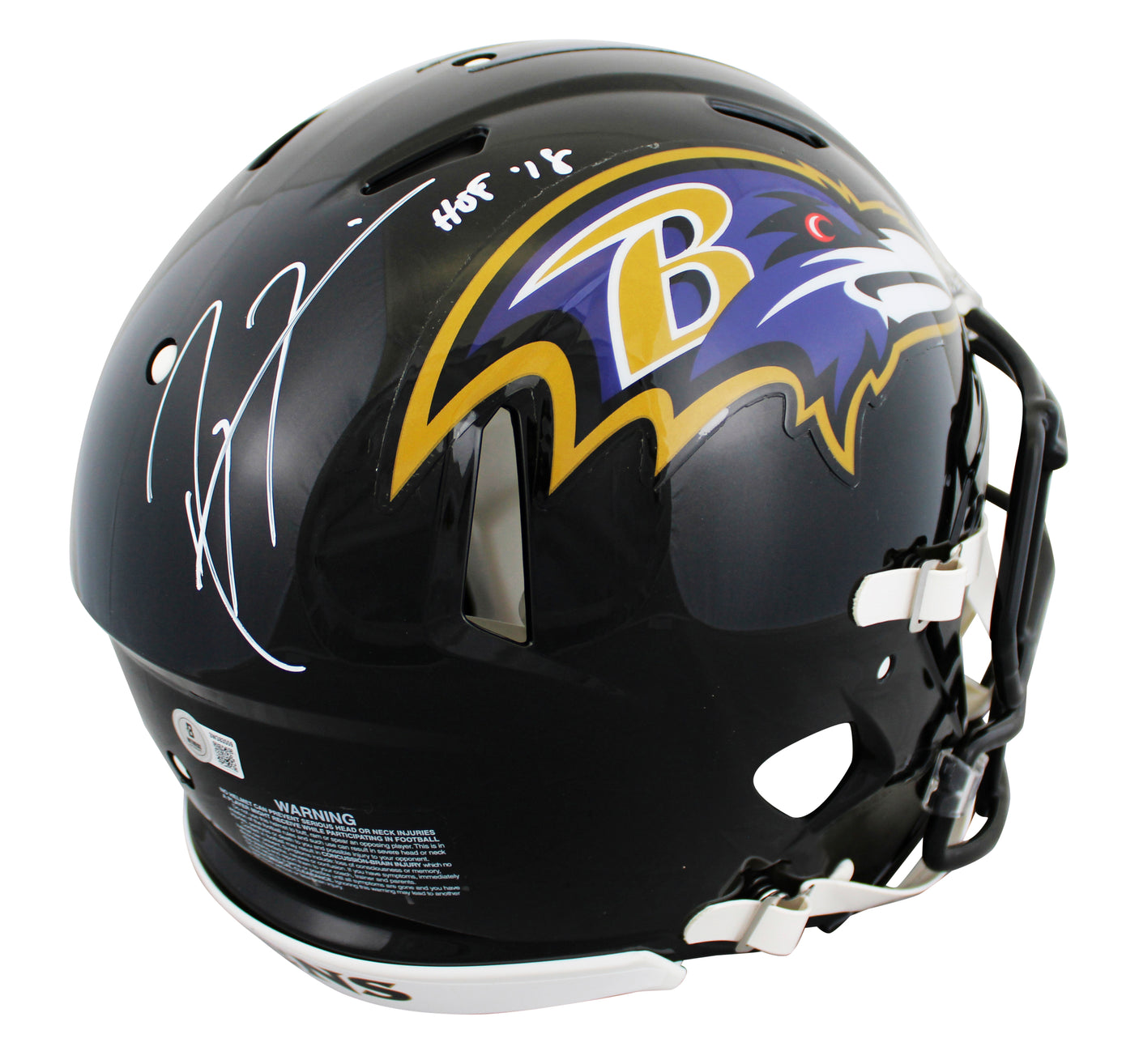 Ravens Ray Lewis "HOF 18" Signed Full Size Speed Proline Helmet BAS Witnessed