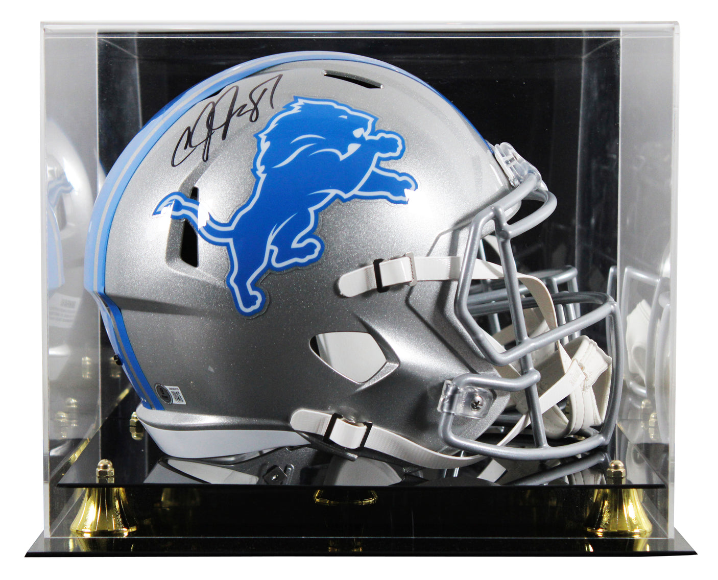 Lions Calvin Johnson Signed 2017-23 TB Full Size Speed Rep Helmet W/ Case BAS W