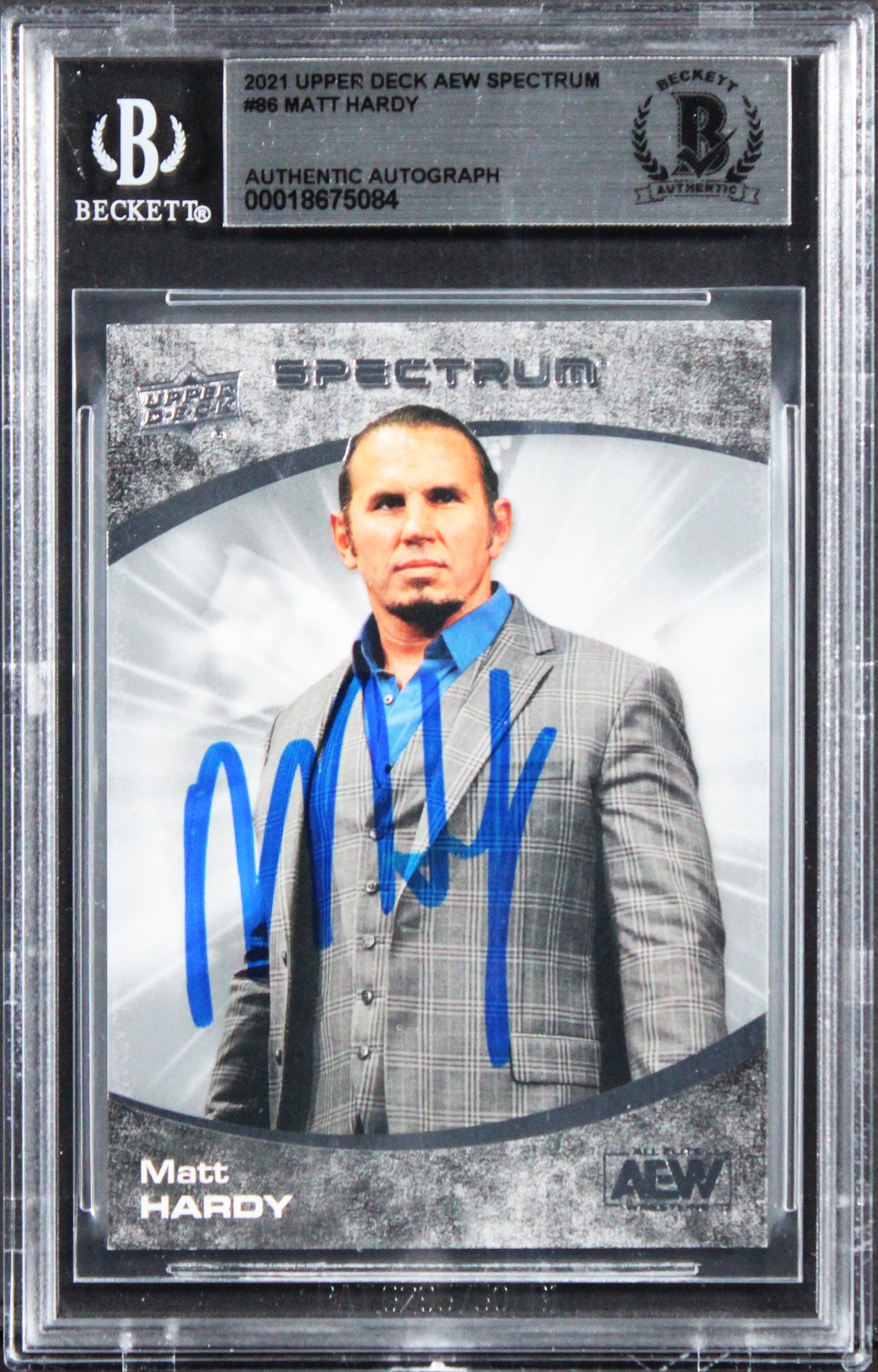 WWE Matt Hardy 2021 Upper Deck AEW Spectrum #86 Card Autographed BAS Slabbed