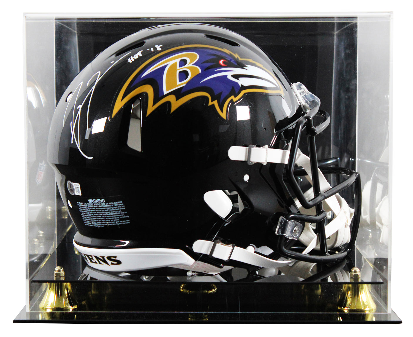 Ravens Ray Lewis "HOF 18" Signed Full Size Speed Proline Helmet W/ Case BAS Wit