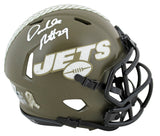 Jets Darrelle Revis Signed Salute To Service Speed Mini Helmet W/ Case BAS Wit