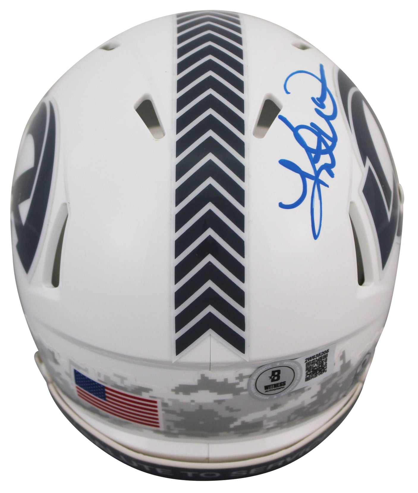 Rams Kurt Warner Signed Salute To Service III Speed Mini Helmet BAS Witnessed