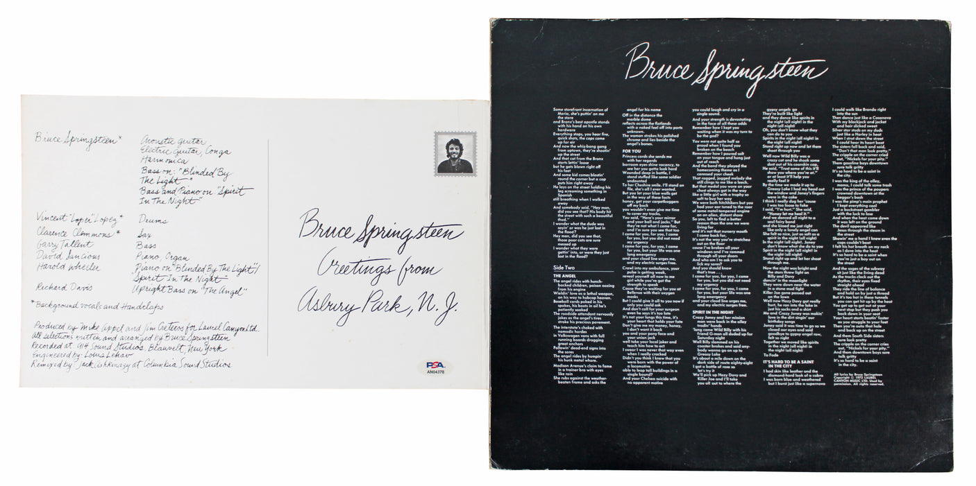 Bruce Springsteen Signed Asbury Park Album Cover W/ Vinyl w/ Guitar Sketch PSA