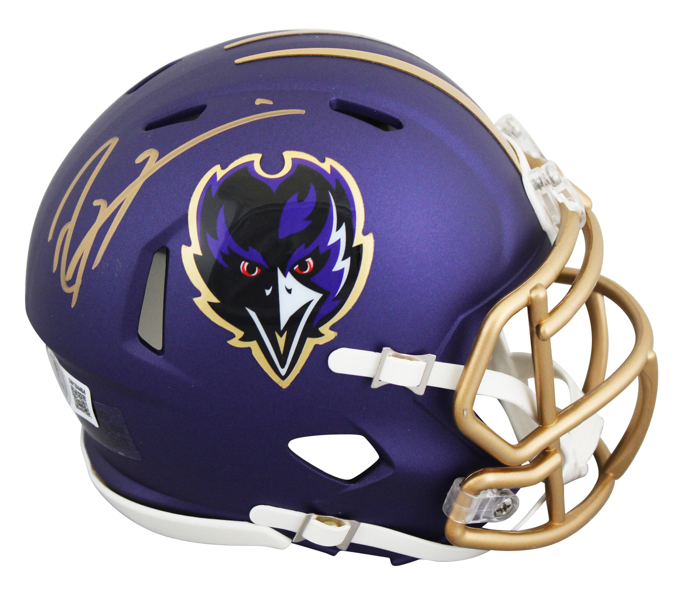 Ravens Ray Lewis Signed 2024 On-Field Alt Speed Mini Helmet w/ Gold Sig BAS Wit