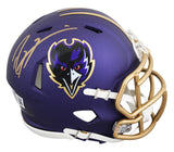 Ravens Ray Lewis Signed 2024 Alt Speed Mini Helmet W/ Case w/ Gold Sig BAS Wit